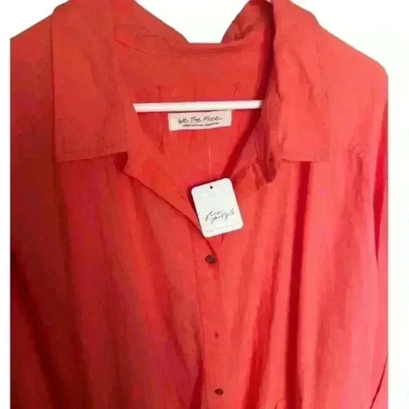 Free People We The Free Freya poplin tunic size L in coral bright relaxed fit . - Picture 7 of 11